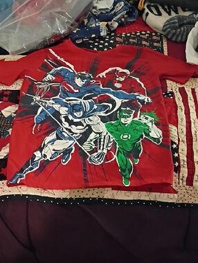 DC Kids Superhero Shirt - Red with Blue & Green Heroes